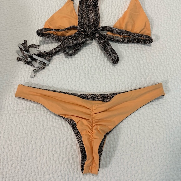 Orange animal print poema swimwear bikini set reversible - Picture 5 of 6